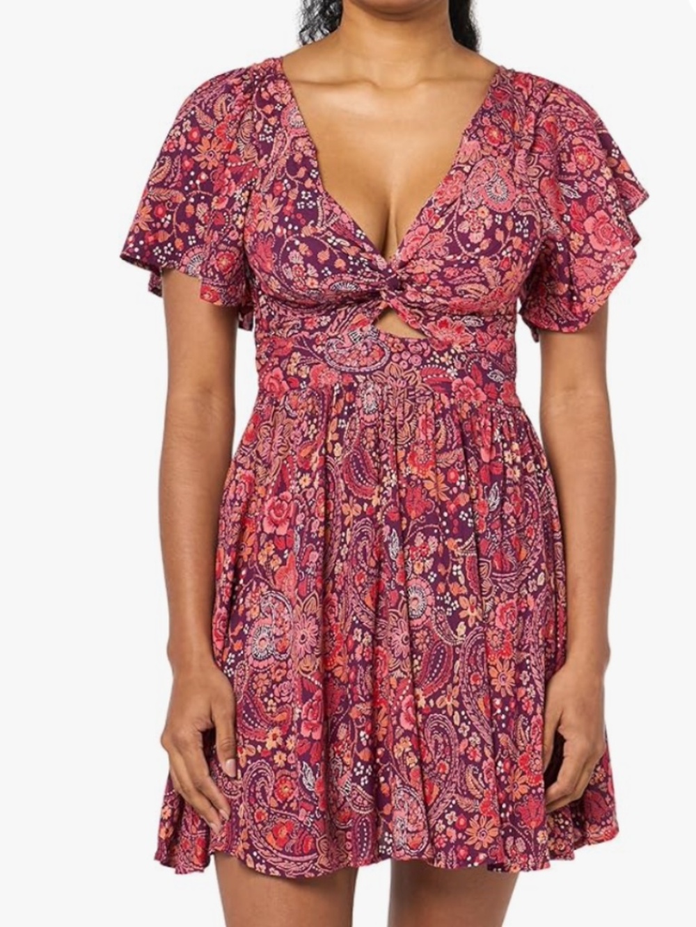 Angie Twist Front Ruffle Sleeve Dress| Small| berry| cottage core boho |Midi